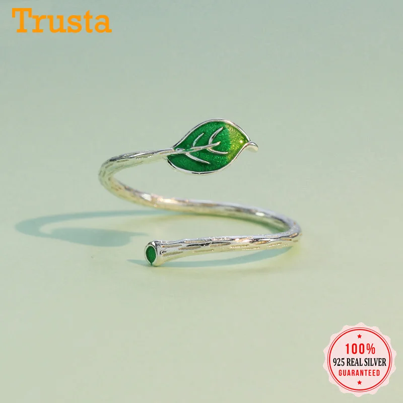 Trustdavis Подлинная Мода зеленый лист кольцо ветка открытие Регулируемые кольца на