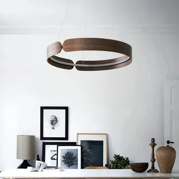 

Nordic Wood Circle Design Dining Room Pendant Lamps Creative Living Room Bar Restaurant Led Hanging Lamp Fixtures