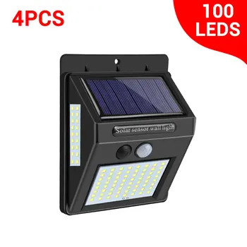 

4PCS 100 LEDs Outdoor Solar Wall Light 120 angle Waterproof PIR Motion Sensor Garden Light Solar Spotlight Sunlight Street Light