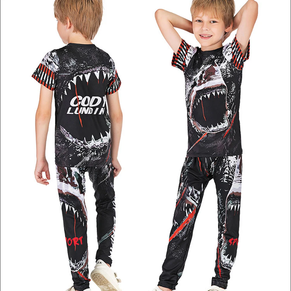 Najtaniej Boks MMA Rashguard Jiu Jusit zestawy dla dzieci MMA koszulki + spodnie z krótkim rękawem Muay Thait dla dzieci sportowe siłownia bjj Fightwear