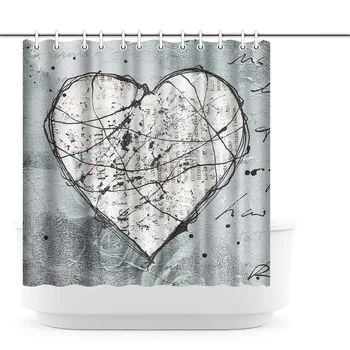 

Photo Custom Shower Curtain Chained Heart Waterproof Polyester Fabric Bath Curtain for Bathroom Decor with Hooks 180x180cm