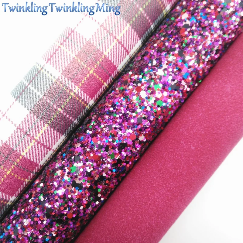 

Rose Glitter Fabirc, Plaids Faux Leather Fabric, Suede Synthetic Leather Fabric Sheets For Bow A4 8"x11"Twinkling Ming XM401