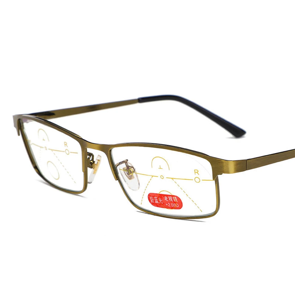 Переходные фотохромные прогрессивные очки для чтения, мужские очки в металлической оправе для дальнозоркости+ 1,00+ 1,50+ 2,00+ 2,50+ 3,00+ 3,50