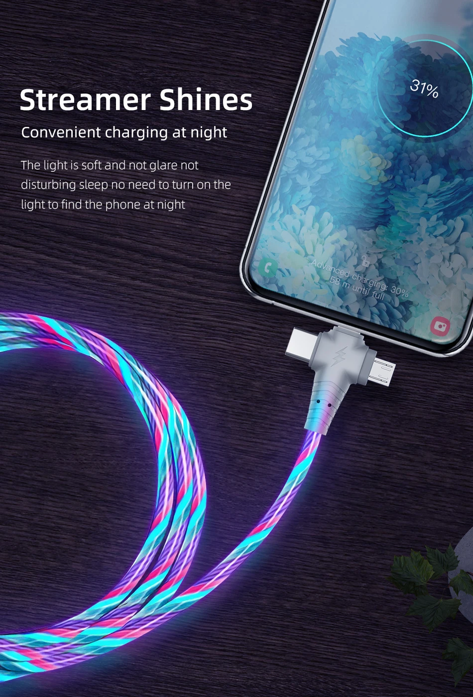 3 In 1 Flow Luminous USB Cable For Samsung LED Kable USB To Micro USB/Type C/8 Pin Charger Wire Cord For iPhone 13 12 Pro Xiaomi iphone cable