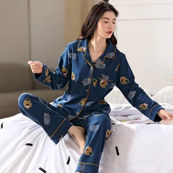 

Women's Cotton Pajamas Autumn Long-sleeved Korean Style Full Cotton Cardigan Home Wear Newest Style Pajama Set Women