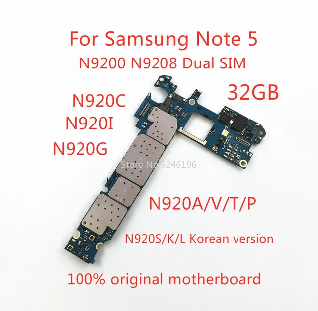 For Samsung Galaxy Note 5 N9200/N9208 N920C/I/G N920A/V/T/P N920S/K/L 32GB Original Motherboard Chip System Unlocking Logic Board