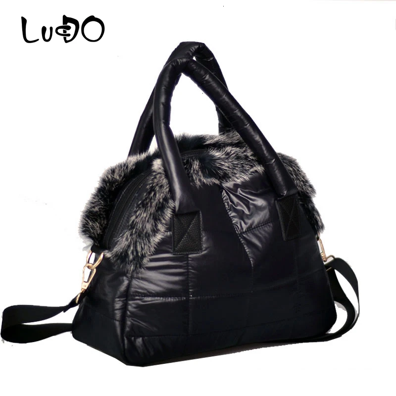 LUCDO Brand Luxury Handbag New Winter Woman Warm Space Cotton Shell Bags Designer Rabbit Fur Bag Ladies Jacket Shoulder Bag