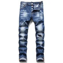 Pantalones vaqueros ajustados para hombre, Jeans desgastados, rasgados, con puntos de pintura, marca italiana de moda, #1088