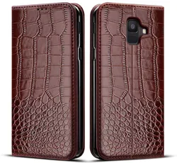 Premium Flip Leather Phone Case - Elegant & Durable Cover for A6 Plus 2018 (Style 1 Brown)