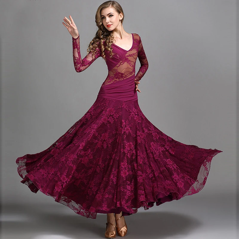 Skirt Latina For Girls Lace Long Sleeve V-neck Women Flamengo Tango Samba Latin Dance Dress Ladies Ballroom Costumes Dancewear