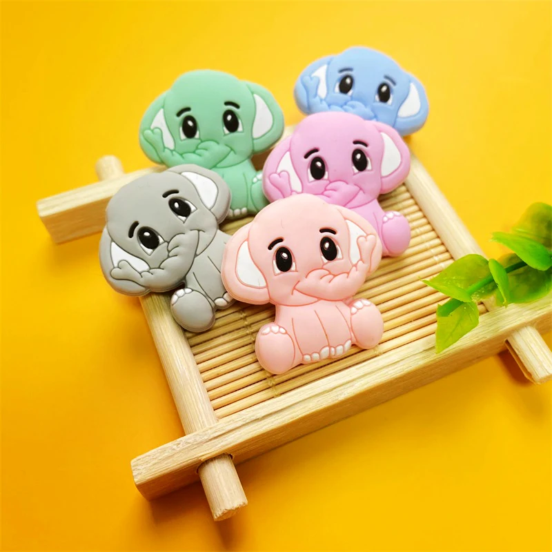 Baby Silicone Beads Cartoons Elephant Animal Chewing Pandent Accessories DIY Jewelry Pacifier Clip Teething Toy 10pcs teething toys silicone teething toys baby teething toys silicone beads silicone teether silicone teething beads pacifier clips