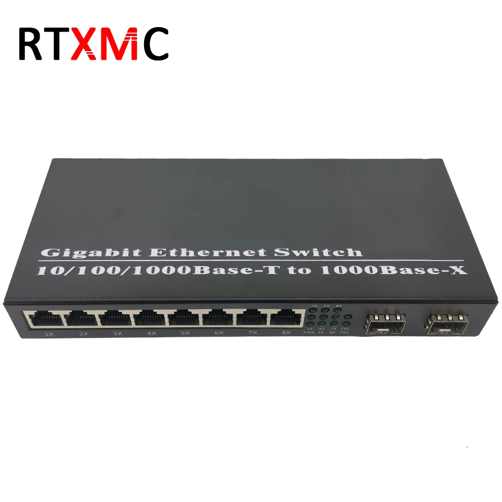 2SFP 8RJ45 2G8E гигабитный медиаконвертер 10/100/1000 м Ethernet конвертер приемопередатчик волоконно-оптический коммутатор