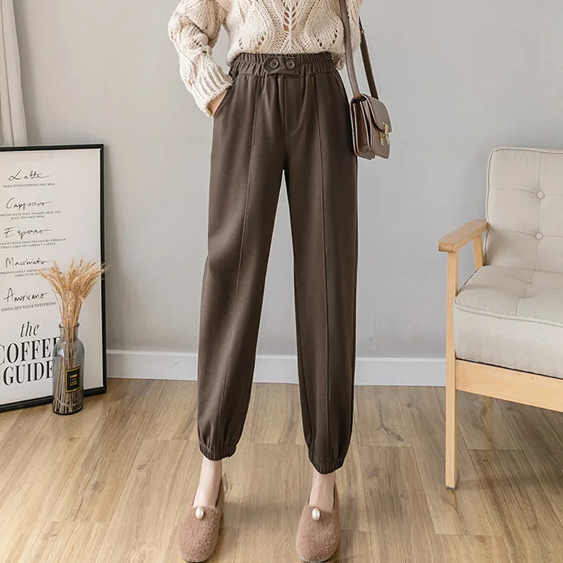 

Casual Pants 2020 Autumn and Winter New Fashion All-Match Woolen Harem Pants High Waist Thin Looking Jogger Pants Womens Pants