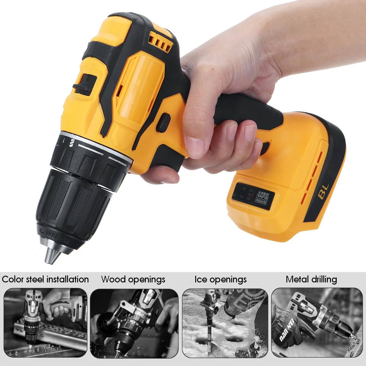 

Cordless Electric Drill Industrial Chuck Brushless Impact Drill For Home DIY Tool 18V Battery LED Light Household Power Drills