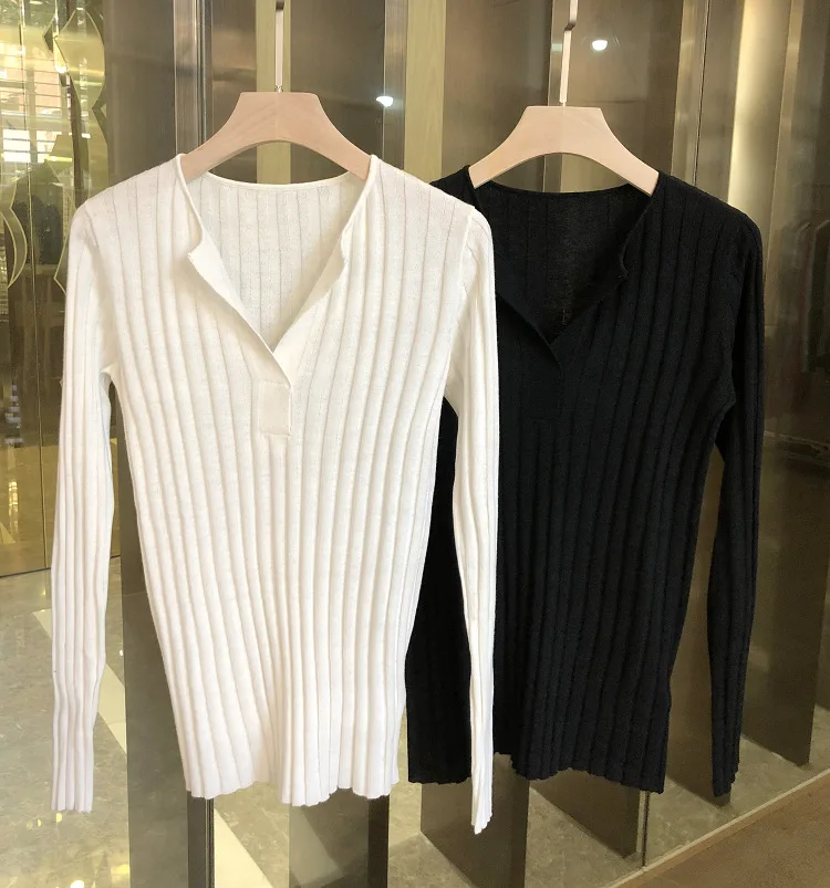 New Wool Cut Deep V Women's Sweater Slim knitwear