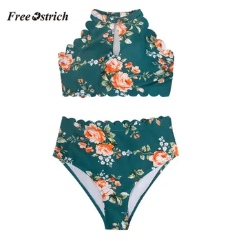 

Free Ostrich Sexy Underwear Women Flower Tankini Padded Bra High Waist Panties Biquini Women Underwear Two Piece Bathing Suit