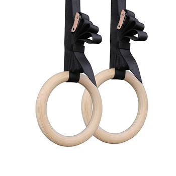 

Buckle Straps Gym Exercise Fitness Indoor Gymnastics Rings Set Home Pull Ups Wood Adjustable Muscle Hanging Body Building