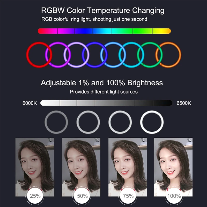 10.2 Inch 26cm Ring Light Dimmable RGB Ring Light Set with Phone Clamp and Remote for Makeup Video Lamparas 40NOV2713