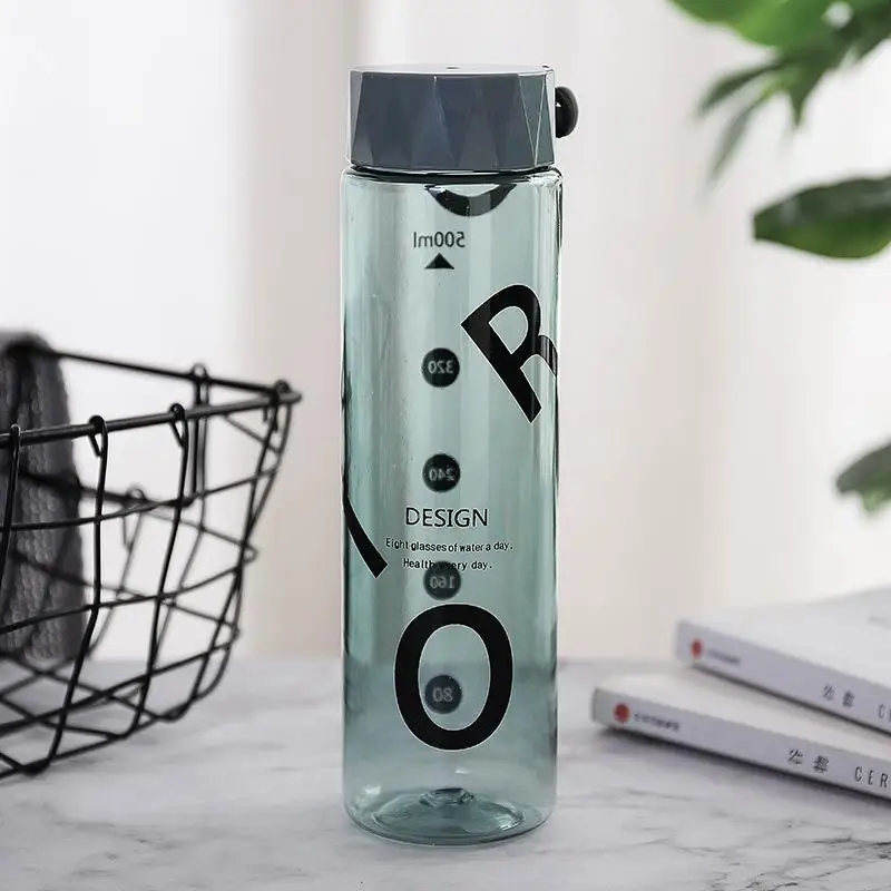 Clear Portable Water Bottles 500ml Coffee Milk Cups Student Sport Tour Bottle With Lid Rope Drink Bottle Jug Durable Plastic Cup - Цвет: Зеленый