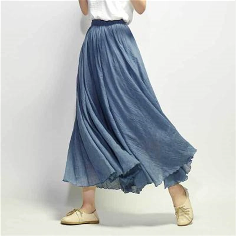 Льняные хлопковые повседневные юбки женские Faldas Mujer Moda модная длинная юбка Свободная удобная одежда vestido de festa Harajuku - Цвет: Niagara Blue