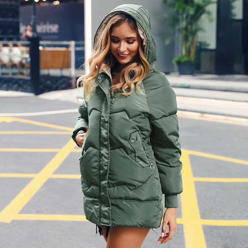 

Zhuolan Padded Basic Jacket Coat Women Warm Winter Green Black Parkas Jackets Female Hoodies Casual Outerwear Thick Coat