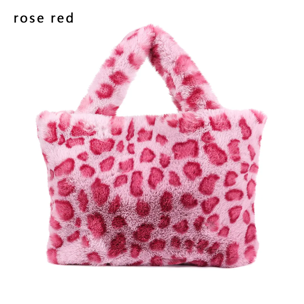 Rose red 1 шт. модная леопардовая плюшевая сумка с цепочкой, мягкая сумка на плечо для женщин, большая зимняя сумка-мессенджер, женская сумка, теплая меховая сумка, новинка - Цвет: Rose red