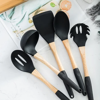 

7 Pieces Cooking Tools Set Premium Silicone Kitchen Cooking Utensils Set Turner Soup Spoon Strainer Pasta Server Spoon