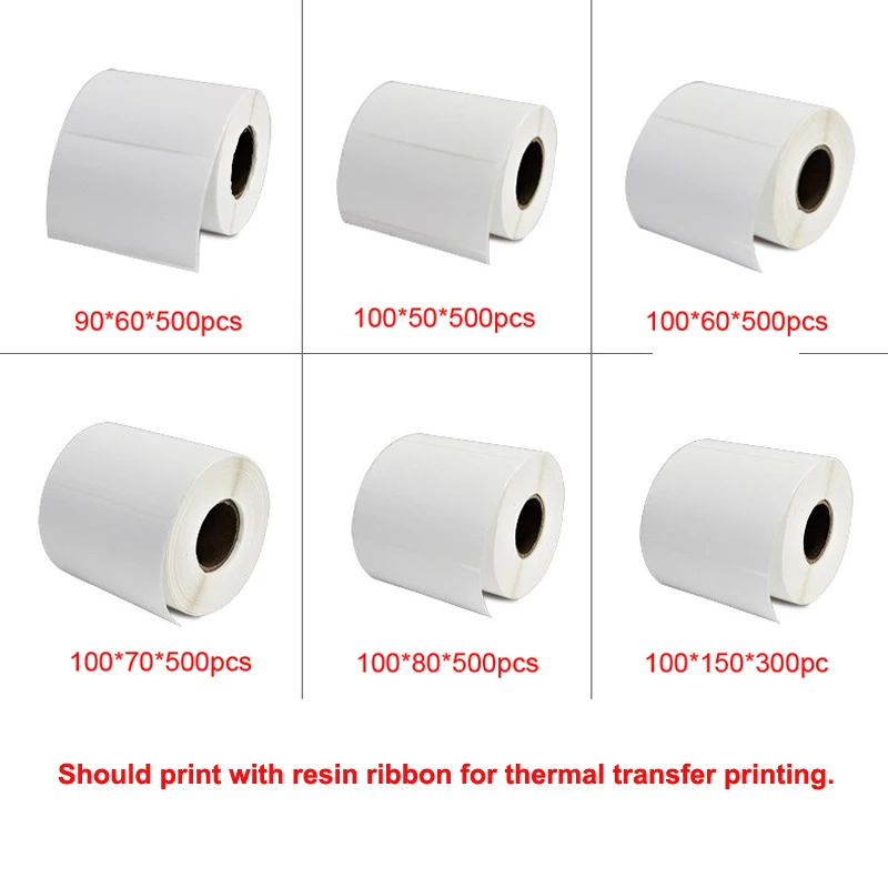 Waterproof Polypropylene 30 40 50 60 70 80 90 100mm Vinyl Thermal Transfer Carbon Printer Label Blank White PP Stickers in Roll