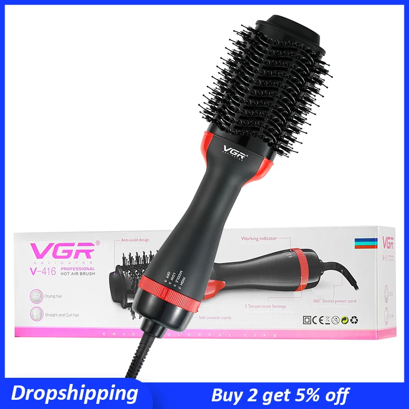 

Hot Air Brush Hair Dryer Brush Salon Negative Ion Ceramic Electric Blow Dryer Rotating Straightener Curl Brush