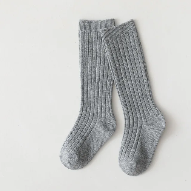 Spainish Kids Socks Baby Boys Girls Cotton Breathable Stripe Soft Sock Children Knee High Long Socks School Uniform Socks Light Grey