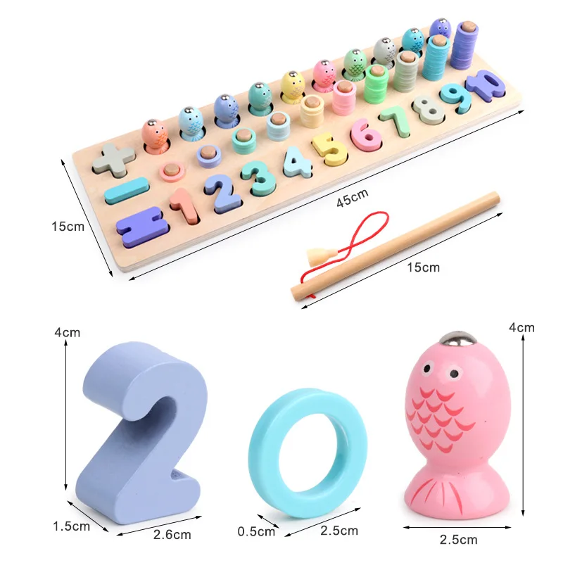 Montessori Wooden box Toys Geometric Shape Matching Count Magnetic Fish Toy  Math Early Educational Busy Board Toys For Children