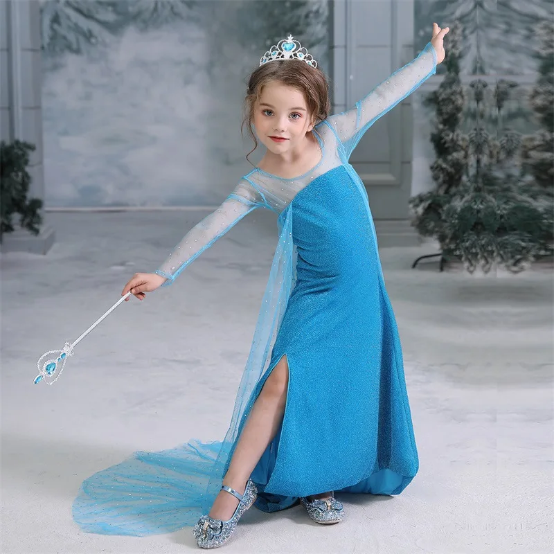 Платье принцессы из мультфильма «Холодное сердце»; платье Эльзы на Хэллоуин для девочек; летнее торжественное платье; одежда для детей; детская рубашка с блестками