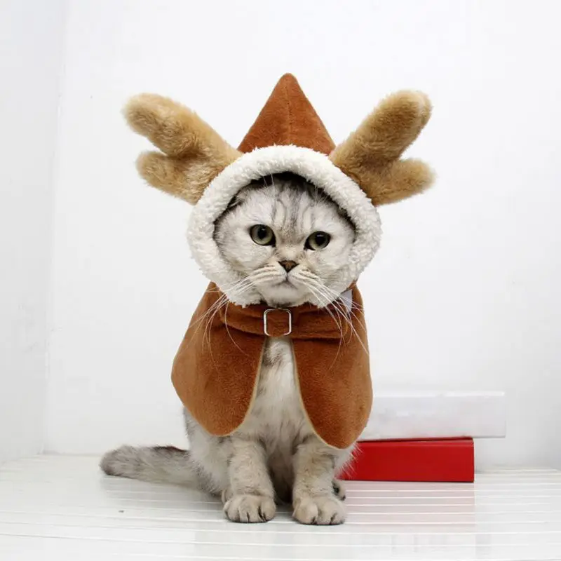 Новогодняя одежда для домашних животных, костюм с капюшоном, пальто для маленьких собак, весенний праздничный плащ, костюм пальто для кошек# h