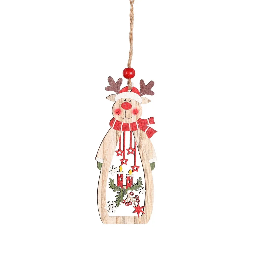 Деревянная снежинка, свеча, полый Санта Клаус, украшения для рождественской елки, форма бутылки вина, рождественская подвеска, счастливый год - Цвет: elk