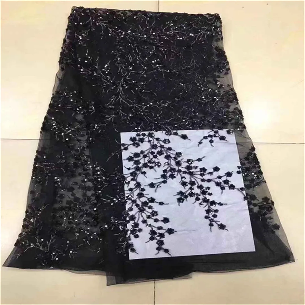 Latest French Nigerian black 3d sequins Laces Fabric High Quality Tulle African Wedding Lace | Дом и сад