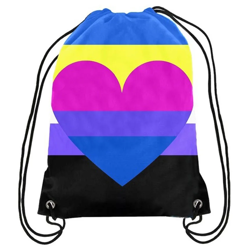 Радужное сердце Gay Pride Drawstring рюкзак цифровая печать спорт для мужчин и женщин школьная Дорожная сумка из полиэстера - Цвет: Песочный