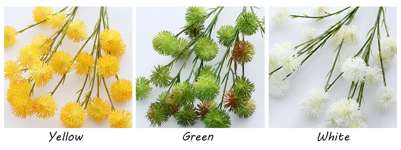 JAROWN Artificial Fake Flower Plastic 2 Branch Chestnut Flower Hairy Ball Dandelion Home Decoration Flower Arrangement Accessories Wedding Decoration (9)
