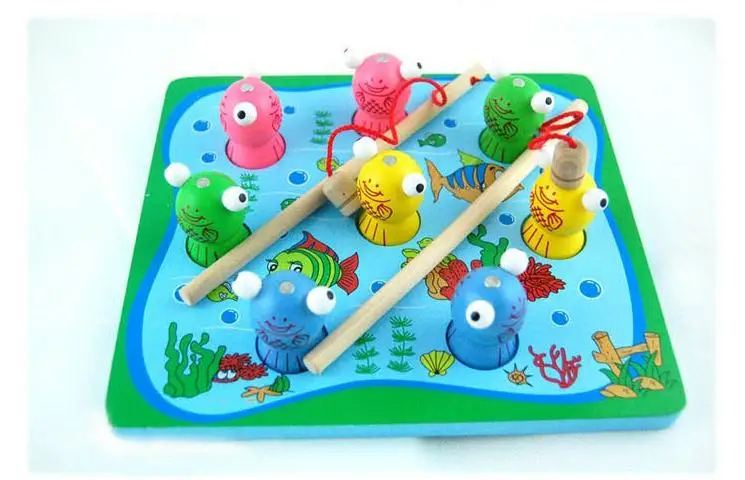 3D Магнитная деревянная Рыбалка, рыбалка для золотой рыбки, детские игрушки, развивающие игрушки, всего восемь золотых рыбок