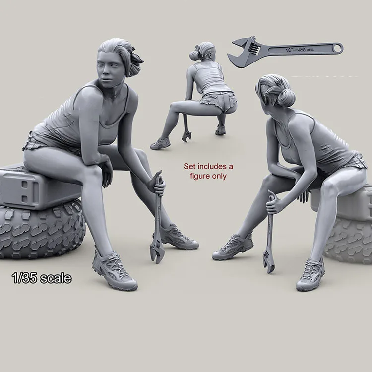 1/35 сборка каучуковая фигурка комплект девушка сидя(только девушка, нет других аксессуаров