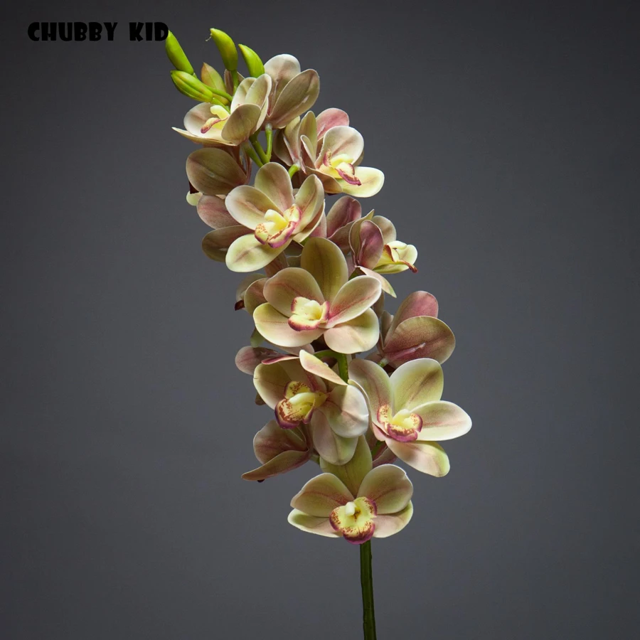 3D настоящий сенсорный Искусственный Faber Cymbidium большой Ручной войлок орхидеи Цветы Свадебные Декоративные орхидеи 6 шт