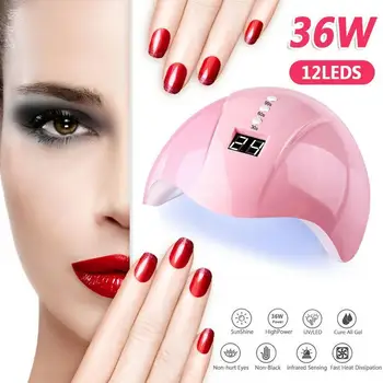 

36w Nail Lamp Mini Uv Led Nail Dryer Automatic Sensing Source LEDs 12 Light Suitable Gels For All Double LCD 30/60/99s Time A8V2