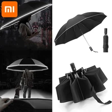 For Xiaomi  Automatic Umbrella with Reflective Stripe Reverse Led Light Umbrella Academy 10 Ribs 3-folding Inverted Umbrella