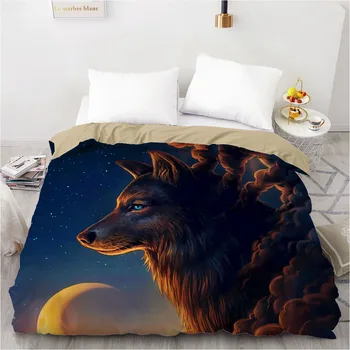 

3D Duvet Cover Quilt Covers Comforter Case Black 210x210cm King Size Animals Design Wolf Bed Linens Bedding Bag Set Bedspread