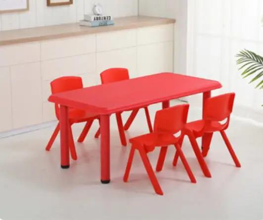 120*60 см детский стол регулируемая высота 50-53 см детский сад стол с 4 стульями - Цвет: Красный