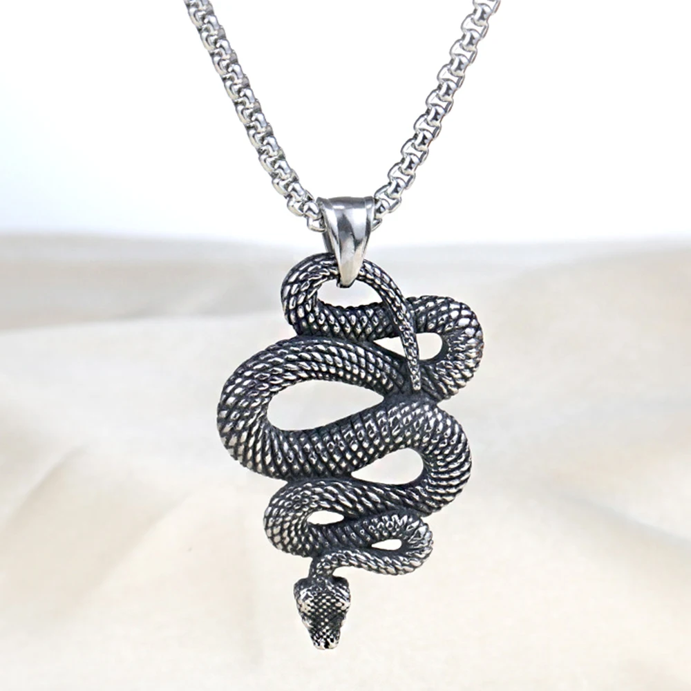 Лидер продаж, винтажное мужское ожерелье из титановой стали в стиле панк со змеей, ожерелье из нержавеющей стали# P004
