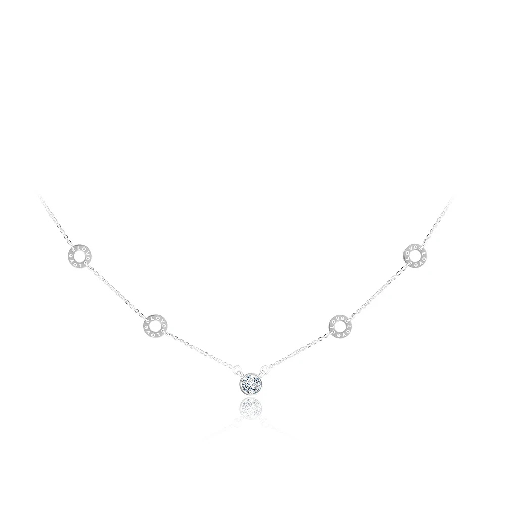 BOBOTUU Trendy Titanium Steel 5Pcs Circles Cubic Zirconia Choker Necklaces CZ Crystal Lovely Pendant Necklace For Women BN17013
