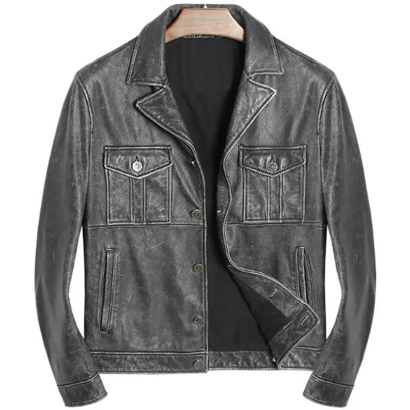 

Genuine Leather Jacket Men Vintage Real Cowhide Motorcycle Winter Spring Autumn Motor Jacket Coat Slim Brand leren jas mannen