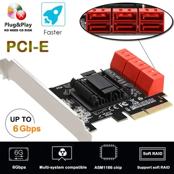 

6 Port sata 3 pci express 6G X4/X8/X16 ASM1166 chip Fast heat dissipation PCIe controller sata 3.0 Adapters/Expansion/Converters