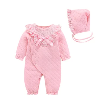 

Baby Bodysuits 2020 Autumn Winter New Baby Romper Pink Red Baby Jumpsuit With Hat