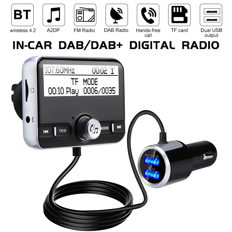 VicTsing In-Car DAB/DAB+ цифровой радиоадаптер и fm-передатчик с Bluetooth громкой связи/два usb-порта для зарядки/QC3.0